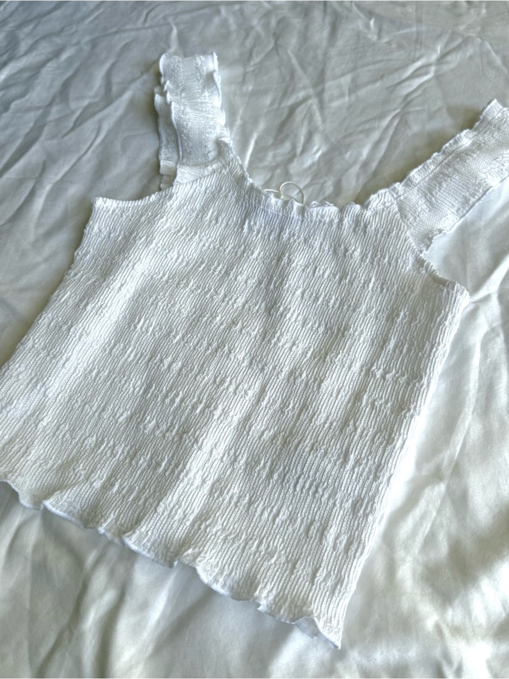 White Smocked Ruffle Strap Tank - Picture 3 of 3